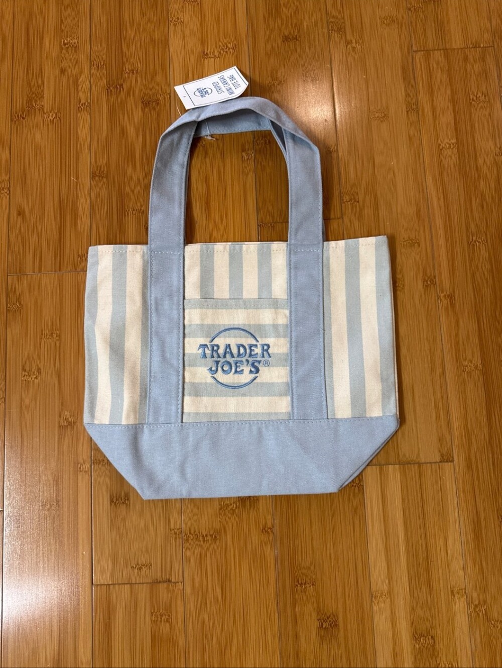 New Trader Joe's Blue & Cream Striped Canvas Tote